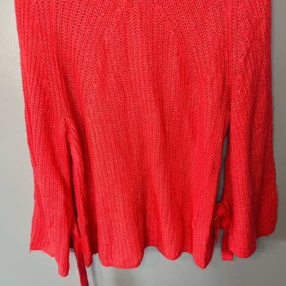 Project x Naadam Open Knit Bell Sleeve Bow Sleeve Sweater - Coral - Picture 8 of 11